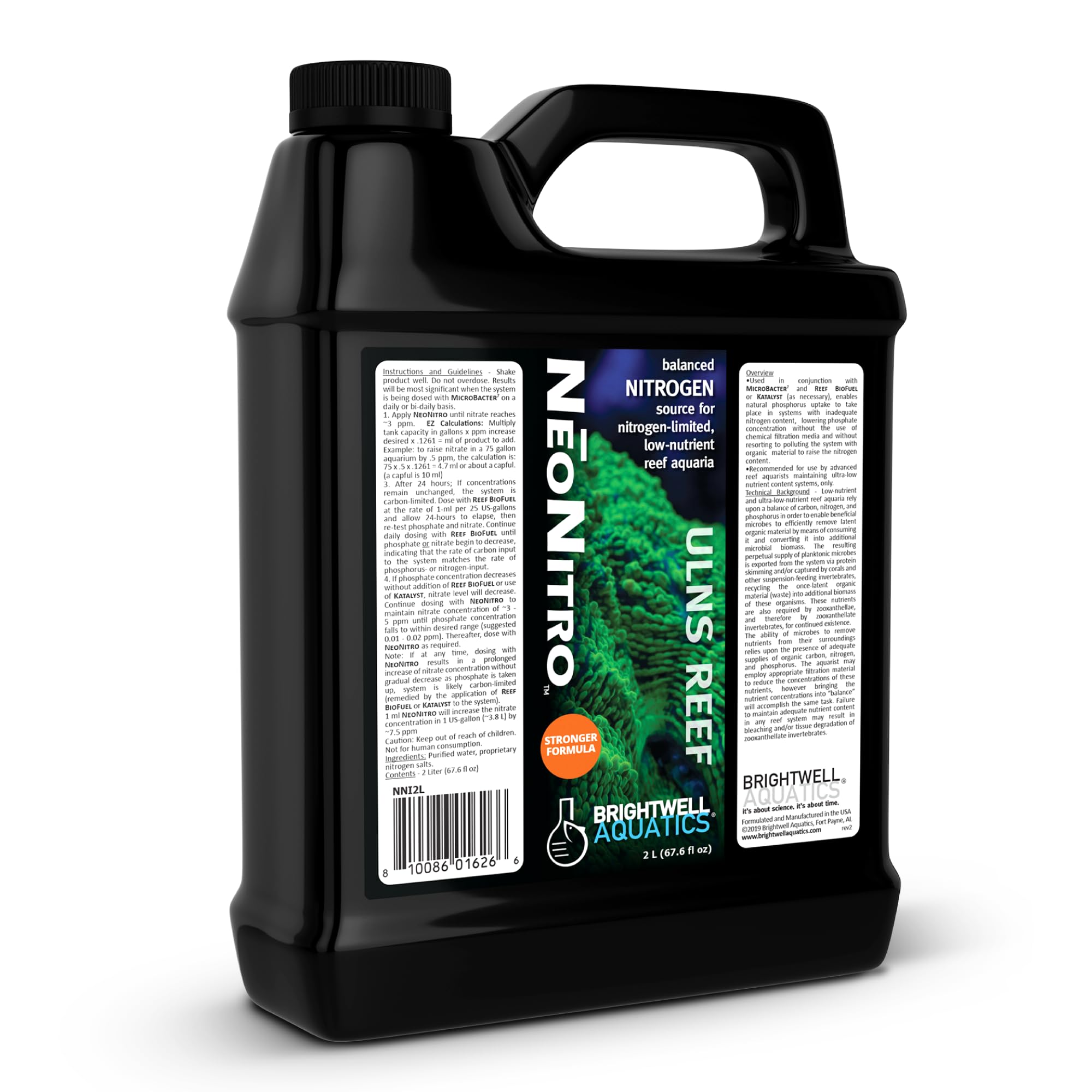 Brightwell NeoNitro nitrogen-supplement-bottle for reef tanks improves nutrient balance.
