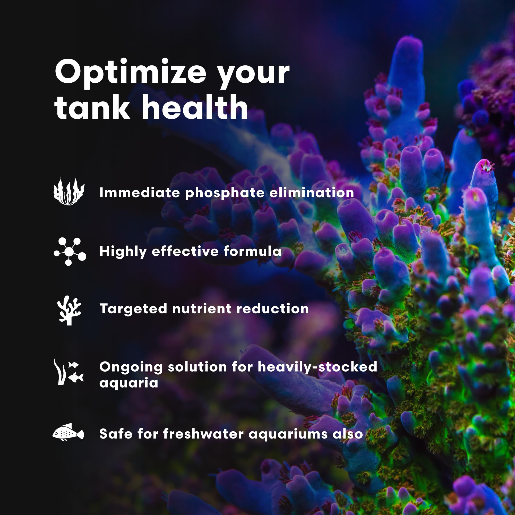 Clear usage instructions emphasize safe daily dosing and monitoring for tank health.