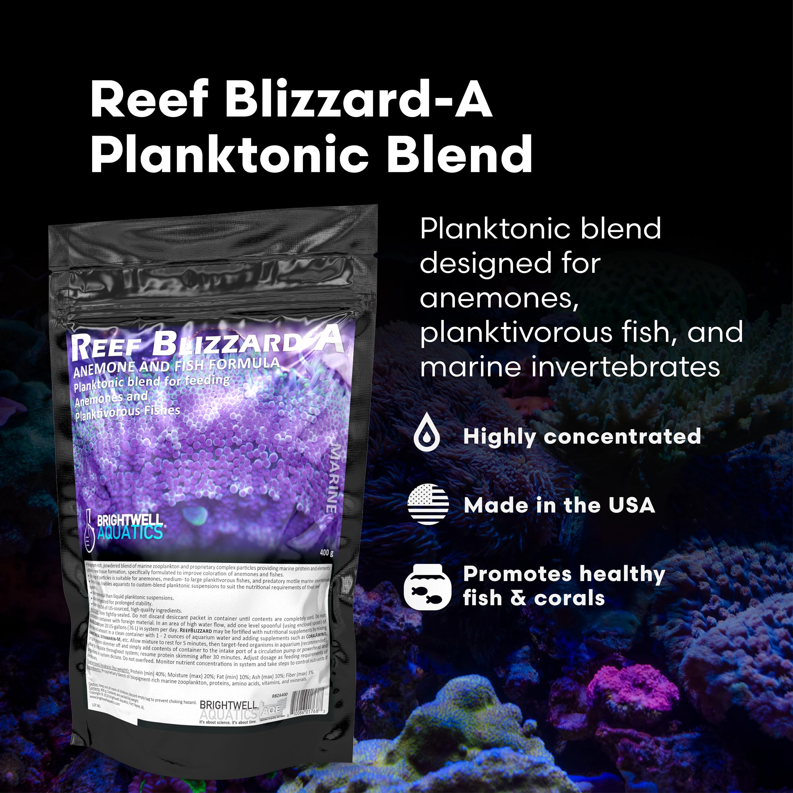 ReefBlizzard-A bottle shows precise dosing for consistent reef feeding.