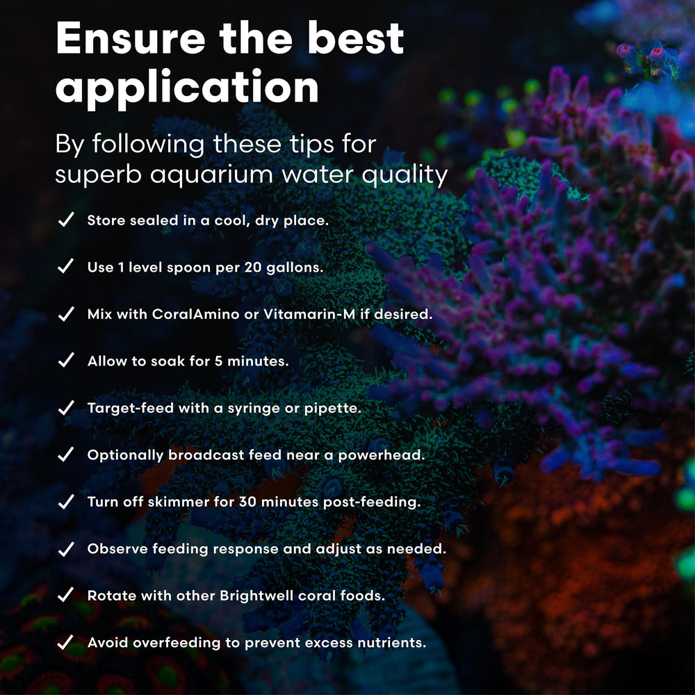 Powder form offers stable nutrition and reduced waste in reef feeding routines.