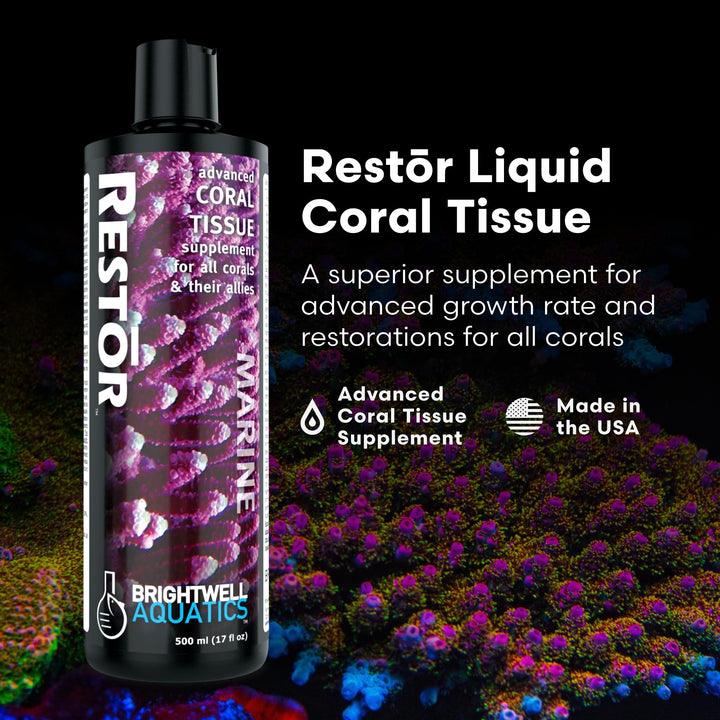 Restor dosing syringe shown for precise application to corals and fragged pieces.