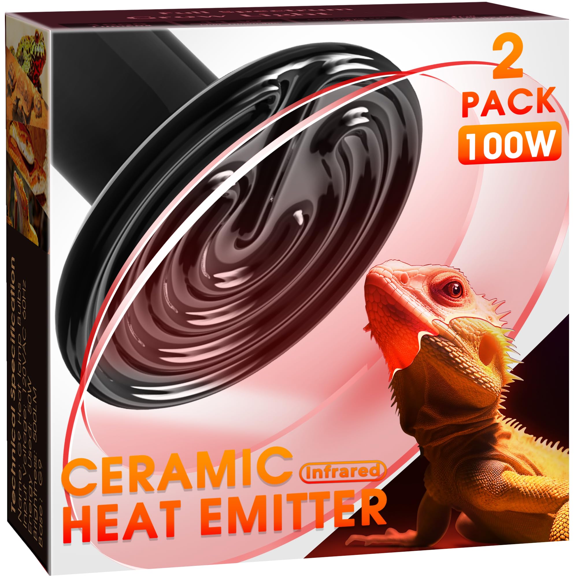 Briignite ceramic heat emitter front view shows a durable 100W heat source for reptile enclosures