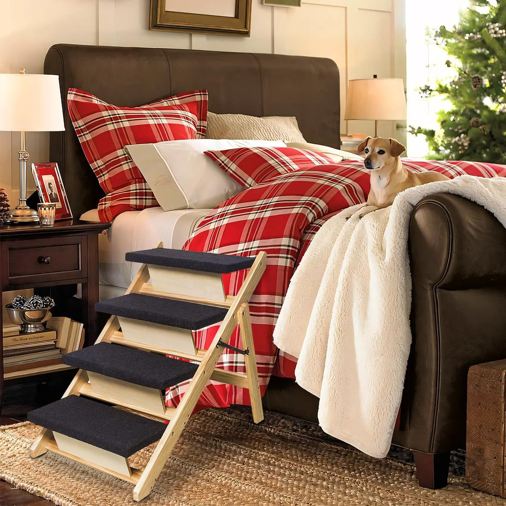 BRIKY dog stairs wooden frame highlights durable support for pets