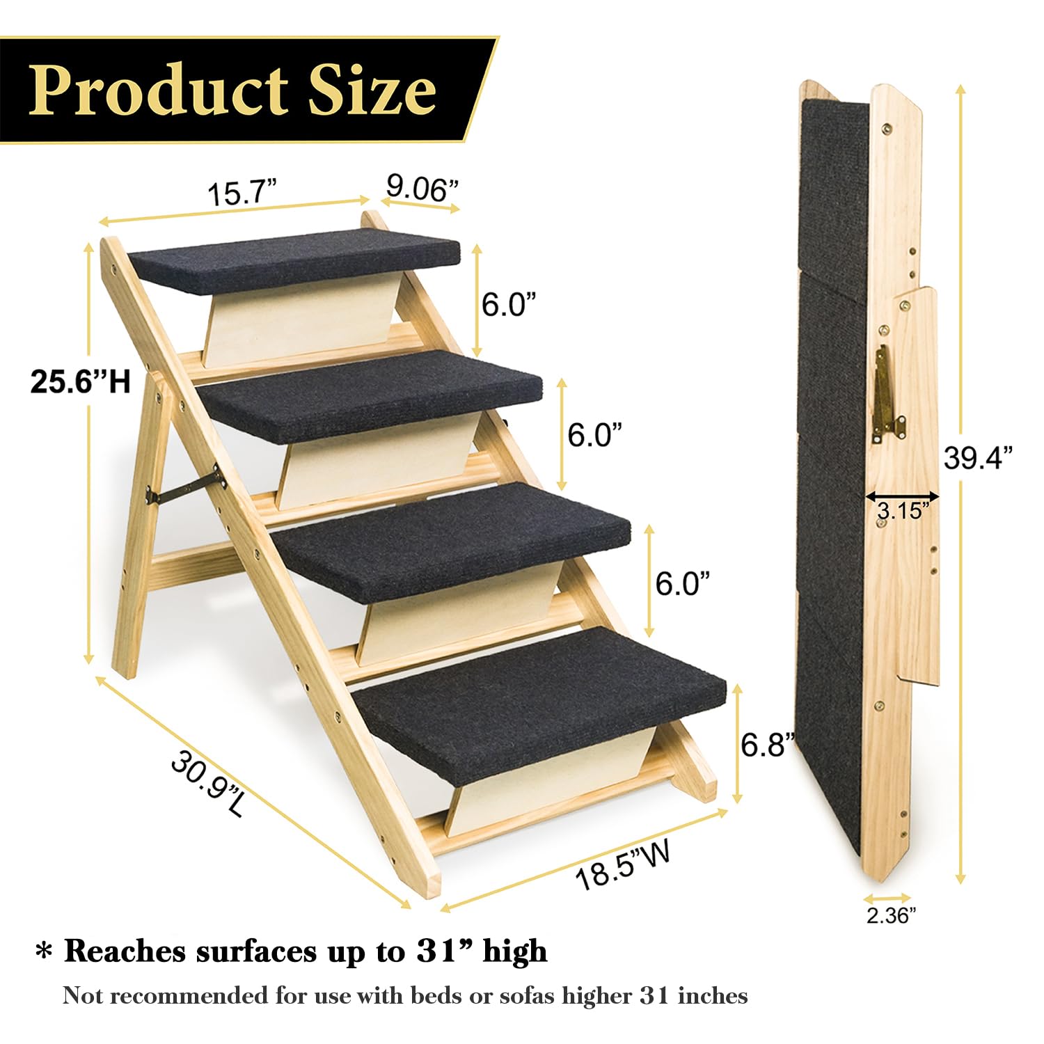 BRIKY dog stairs folded compact for under-bed or car trunk storage