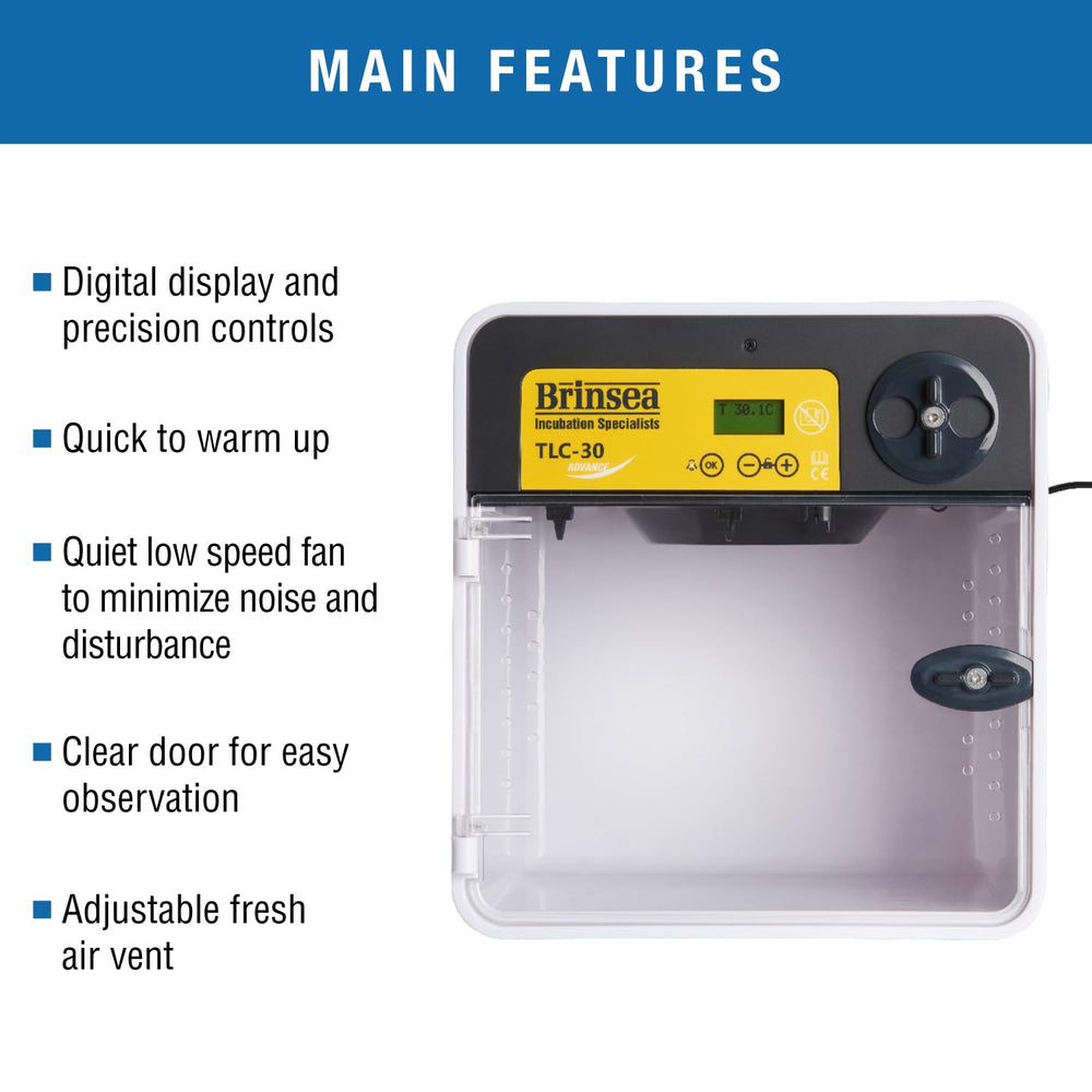 Brinsea TLC-30 Advance digital control panel shows temperature in °C or °F.
