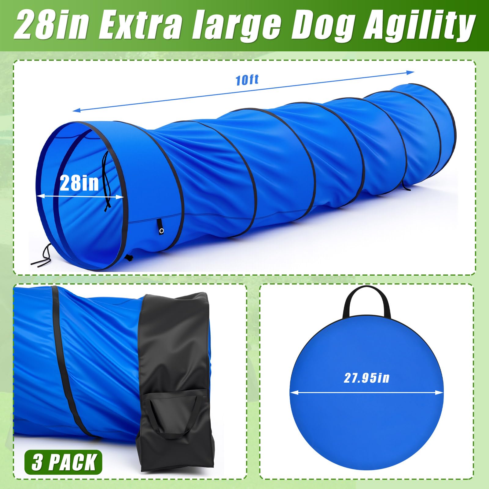 Briwooody 10ft agility tunnel with sandbags stabilizes in wind.