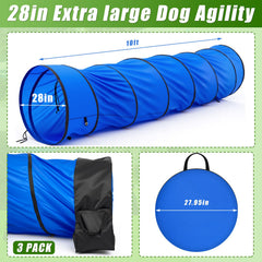 Briwooody 10ft agility tunnel with sandbags stabilizes in wind.