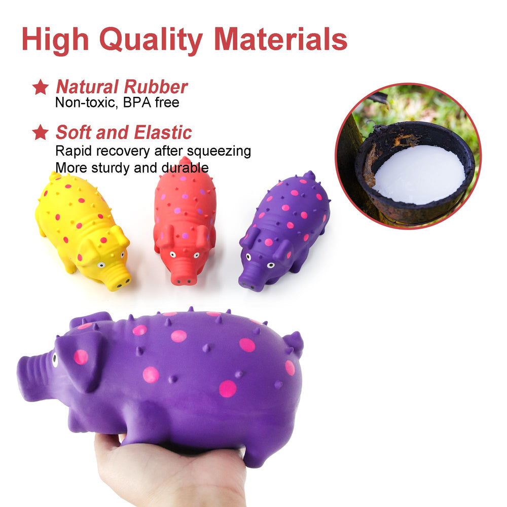 BRMDT Squeaky Pig Toy in bright colors and dot patterns for easy spotting.