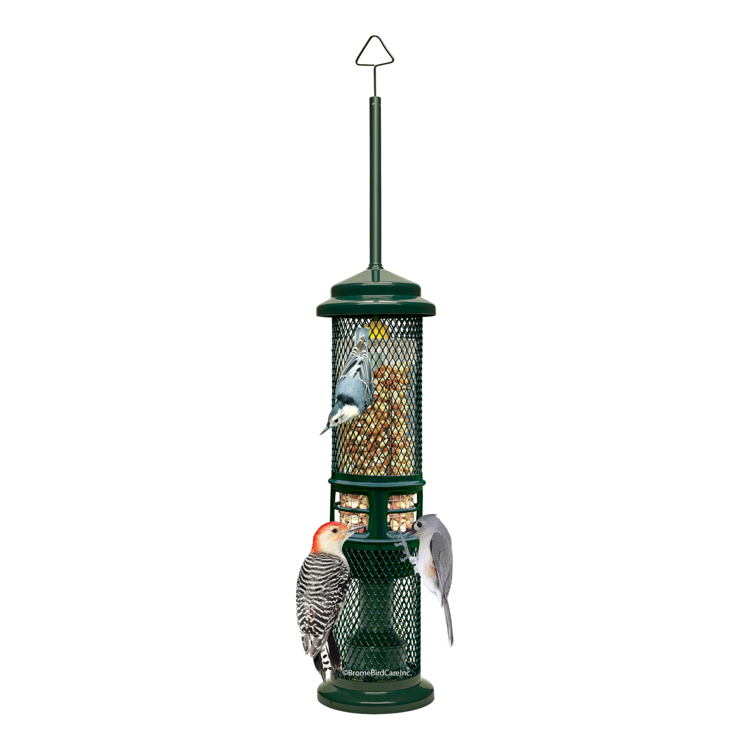 Brome Squirrel Buster Nut Feeder dual-mesh ports support diverse nut and fruit feeding.