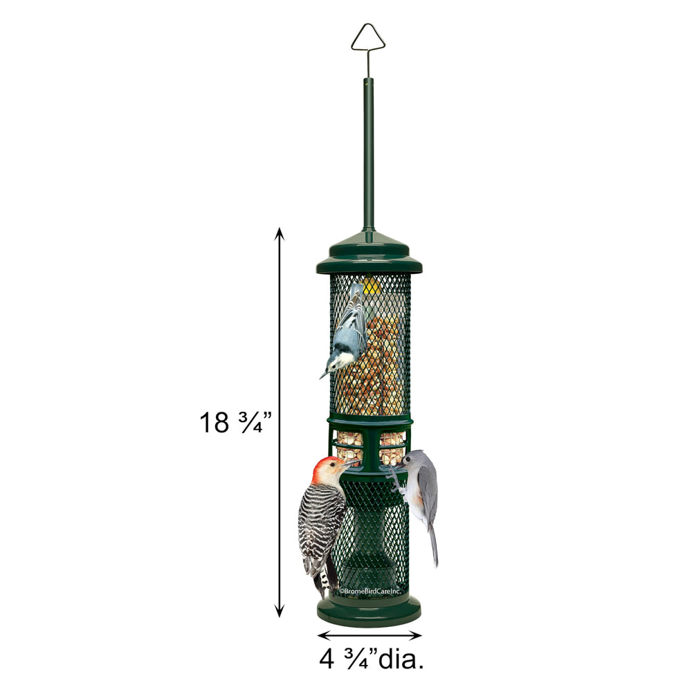 Brome Squirrel Buster Nut Feeder weight-adjustable spring controls access.