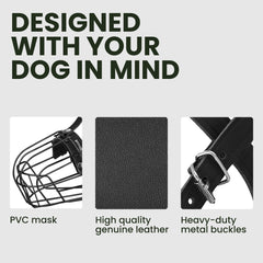 BRONZEDOG leather straps on sturdy large dog muzzle for durability