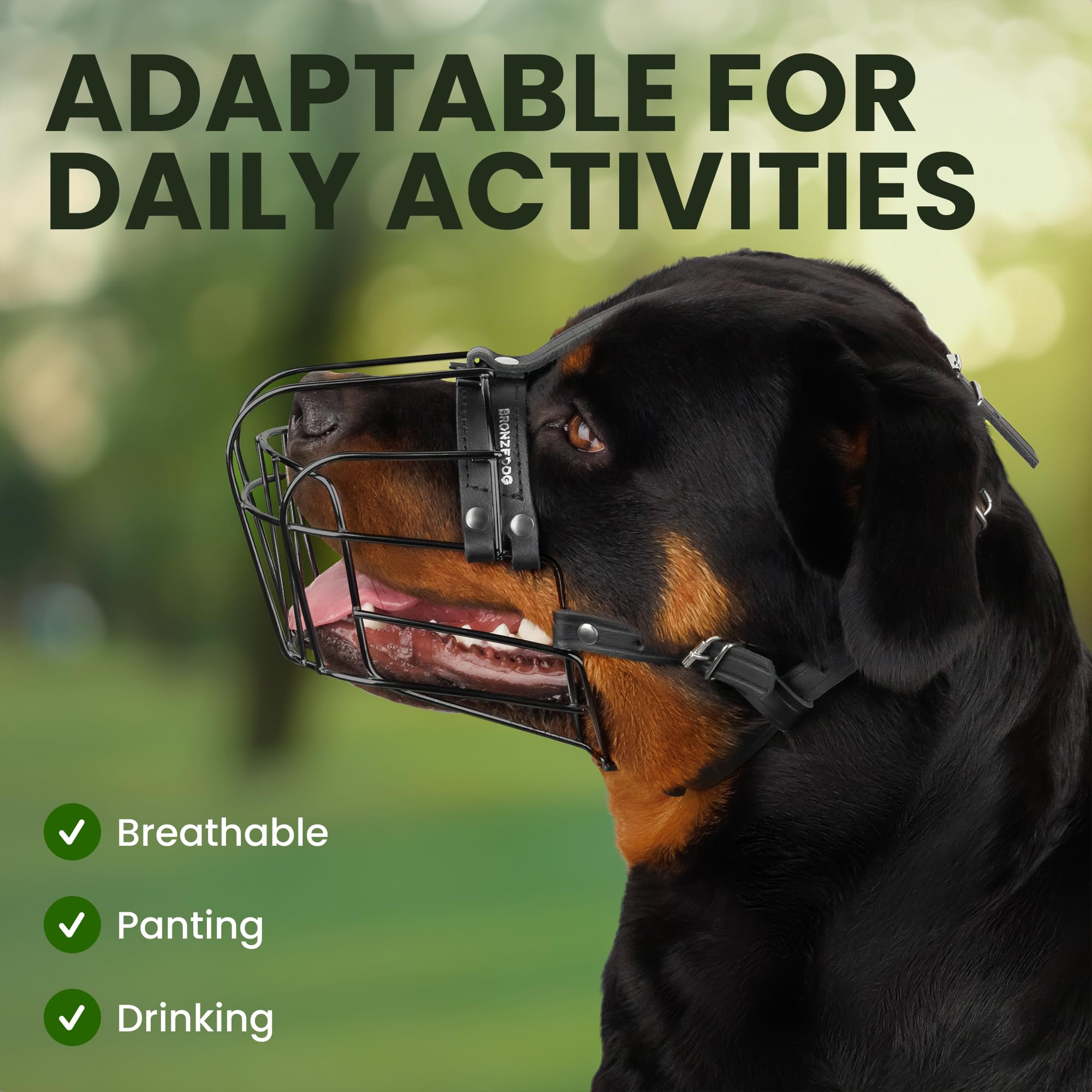 BRONZEDOG breathable muzzle design with neoprene nose padding.