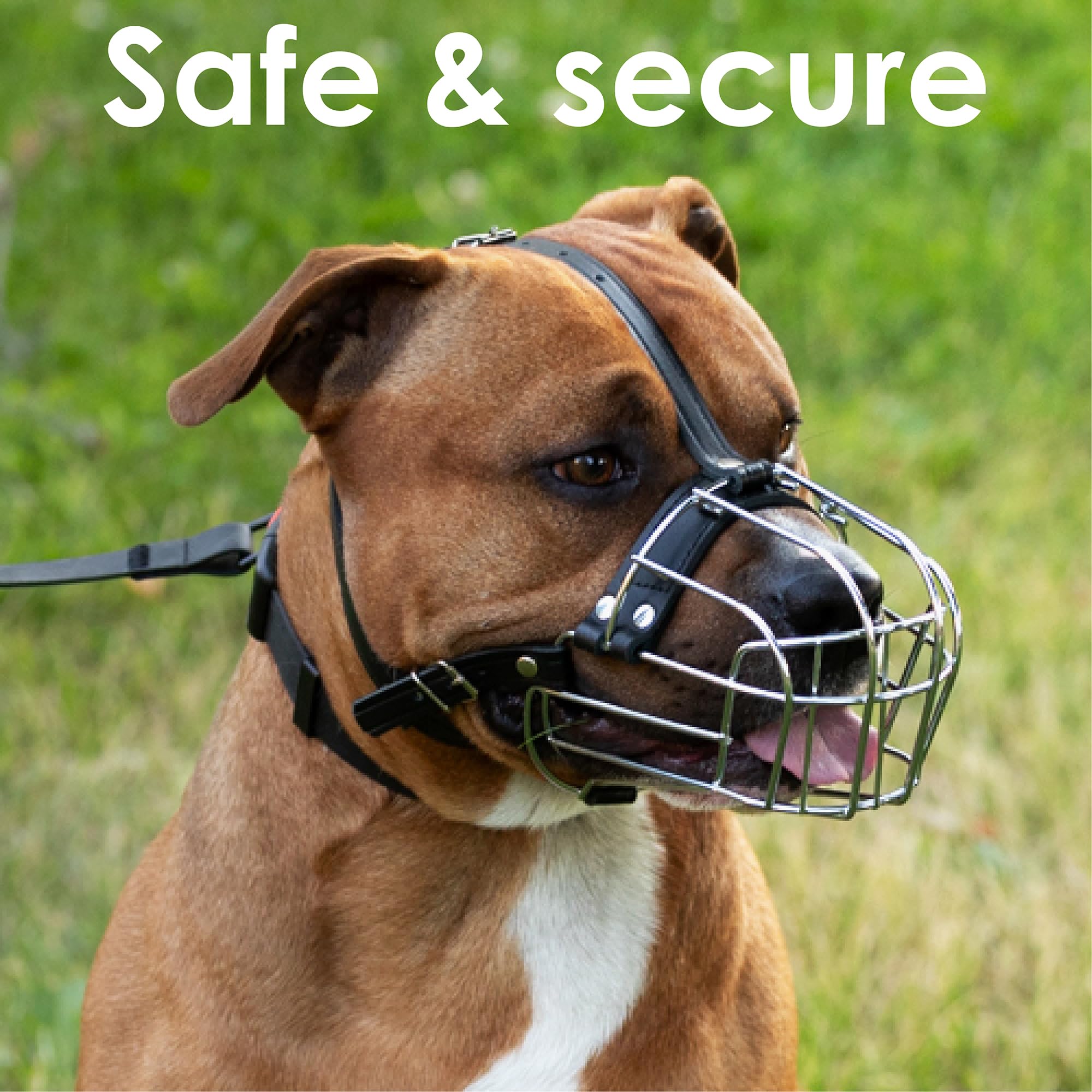 BRONZEDOG Pitbull Muzzle leather straps secure around head for stability