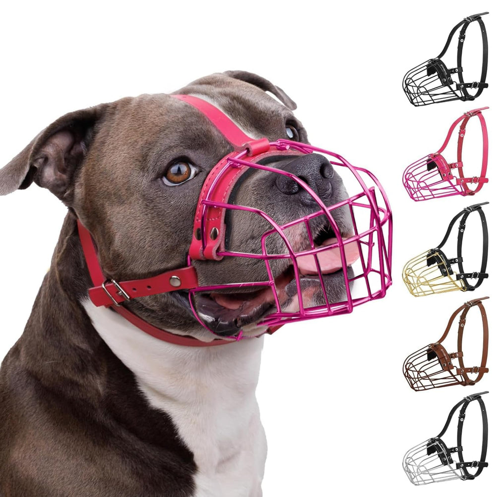BRONZEDOG Pitbull Muzzle front view pink for secure, humane walks