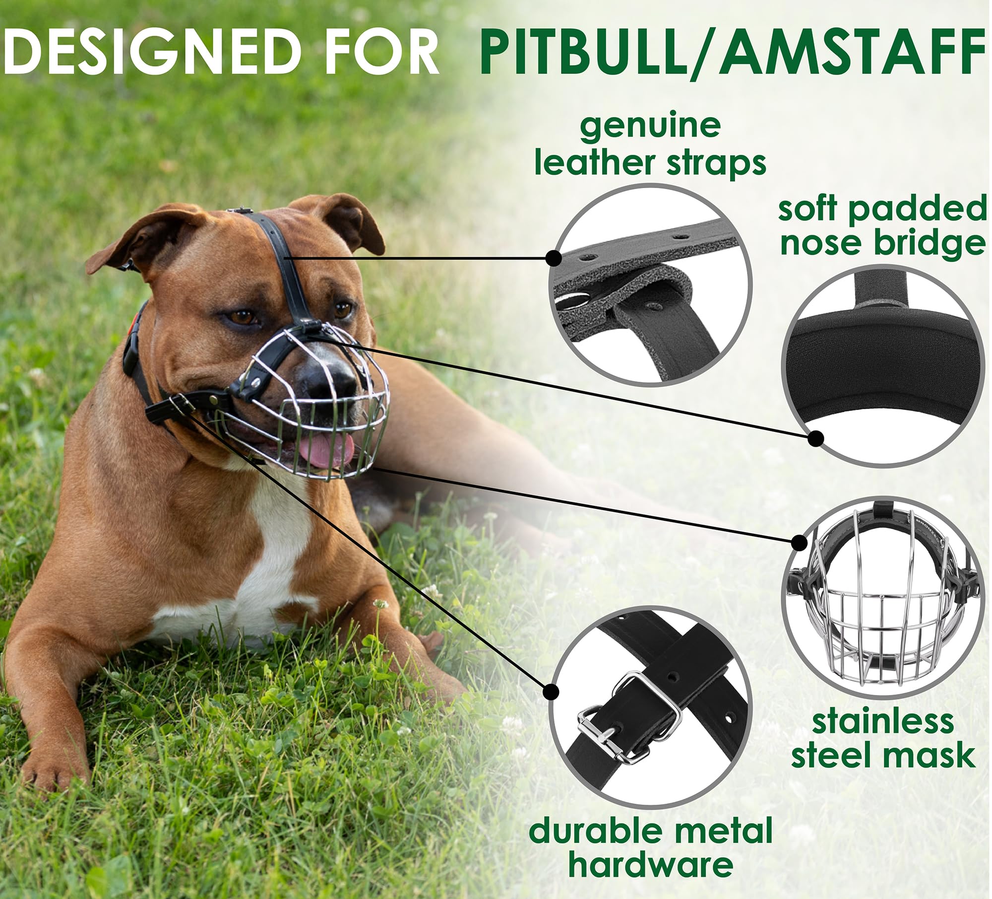 BRONZEDOG Pitbull Muzzle stainless steel construction offers durability for daily use