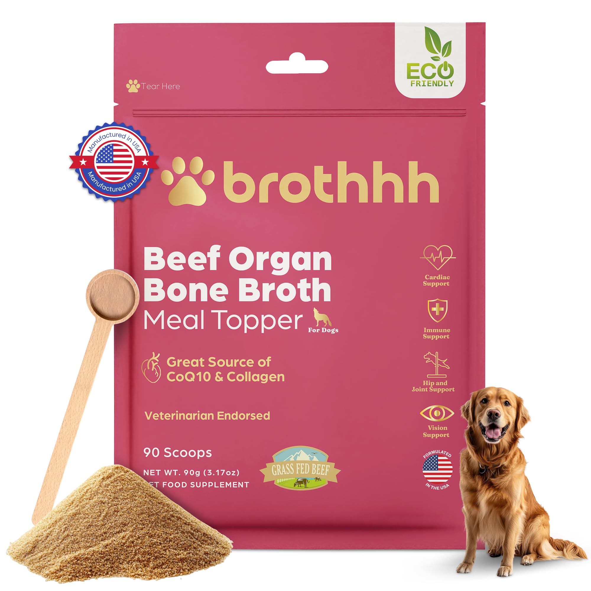 Brothhh Beef Organ Bone Broth Topper pouch seal for easy, mess-free daily nutrition.