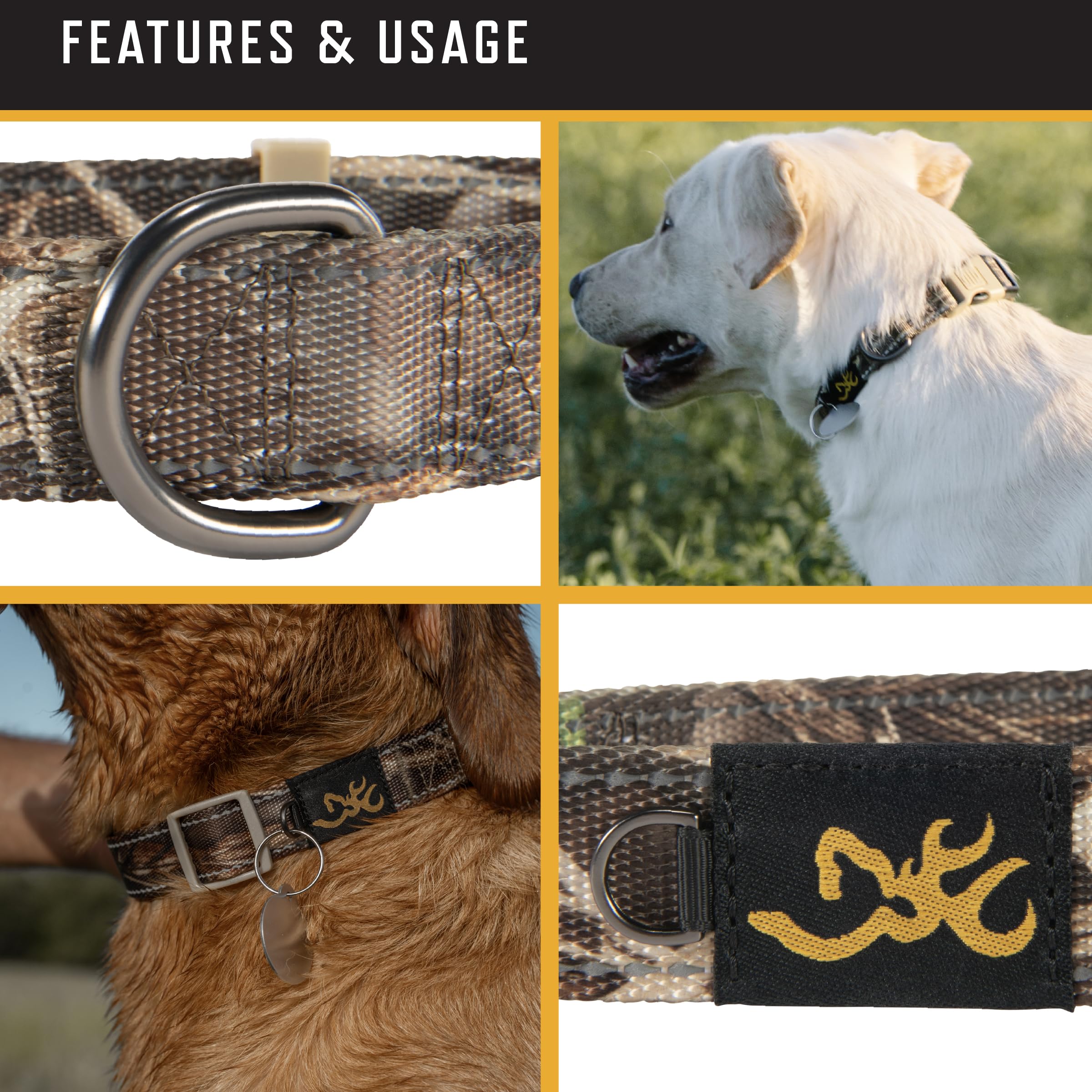 Browning Classic Preformance collar features reflective stitching to boost visibility in low light.