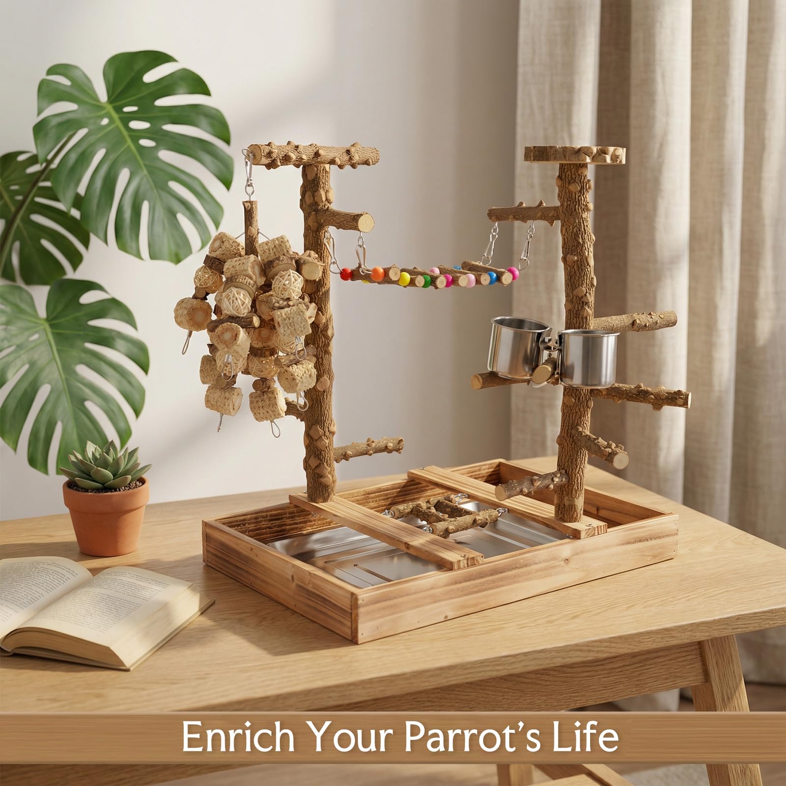 BRSLAIF textured bark supports natural beak and nail care between sessions.