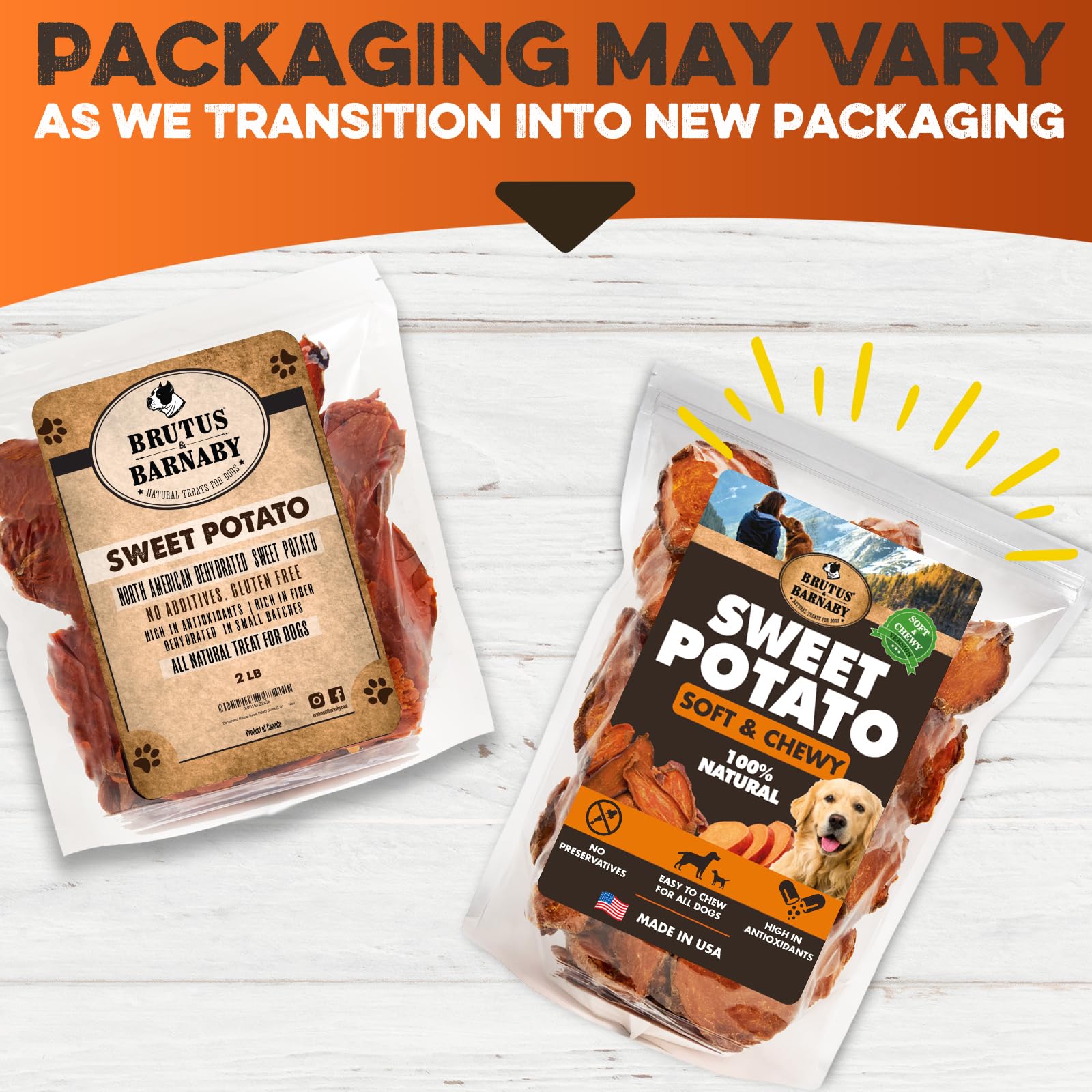 Brutus & Barnaby 100 percent natural sweet potato treats, simple wholesome snack