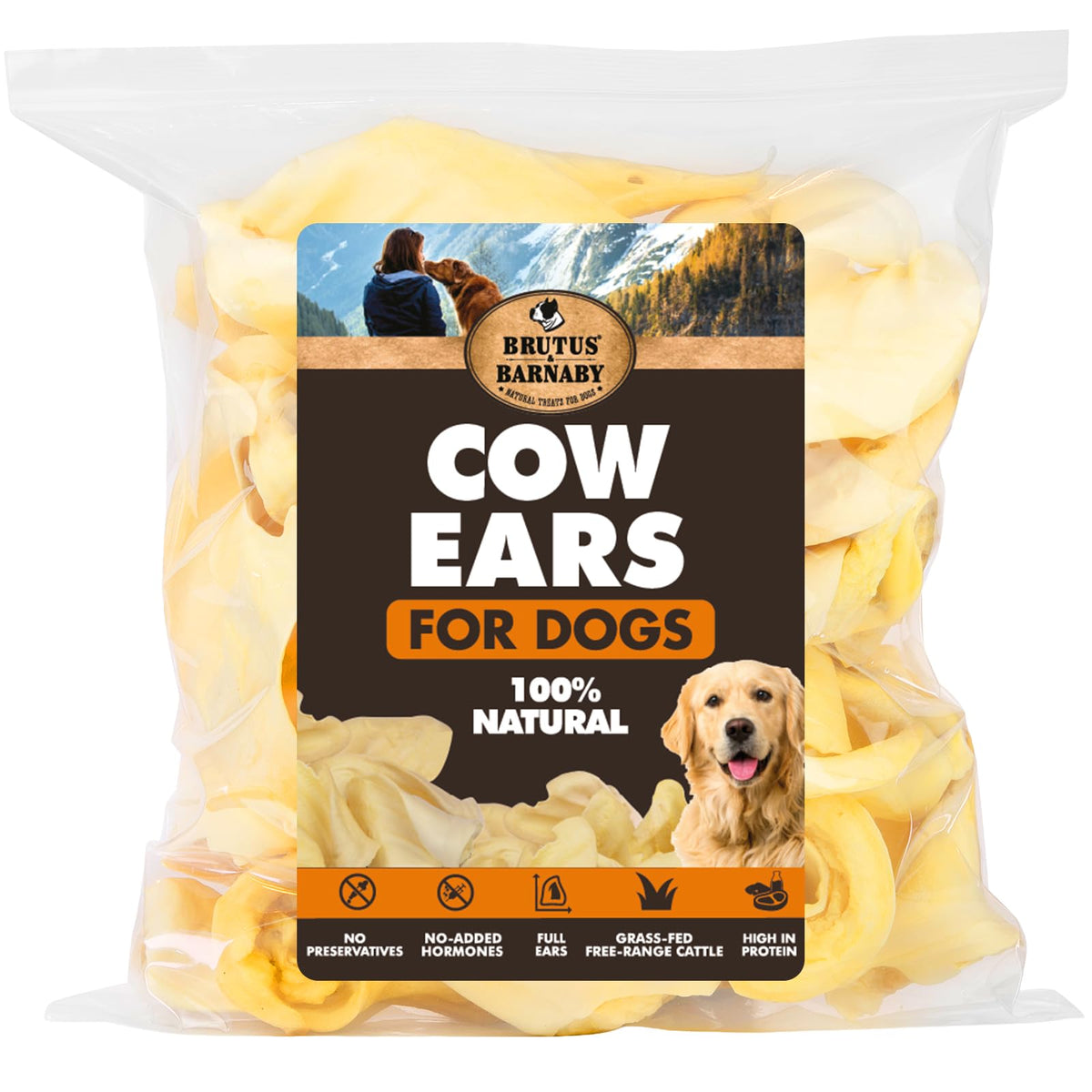 BRUTUS & BARNABY cow ears whole ct, natural chew for clean teeth and fresh breath.