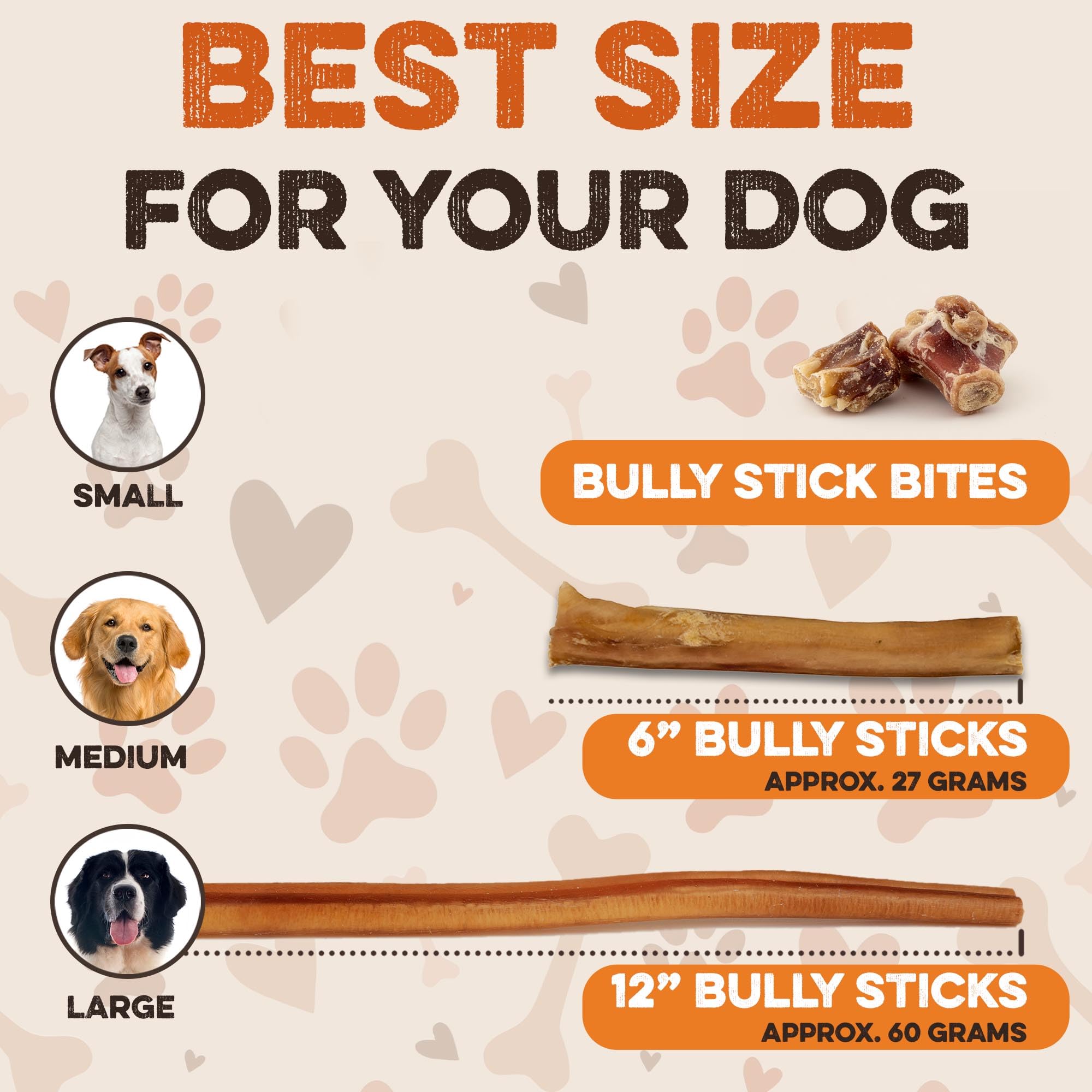 Grass-fed BRUTUS & BARNABY bully stick bites highlight natural sourcing.