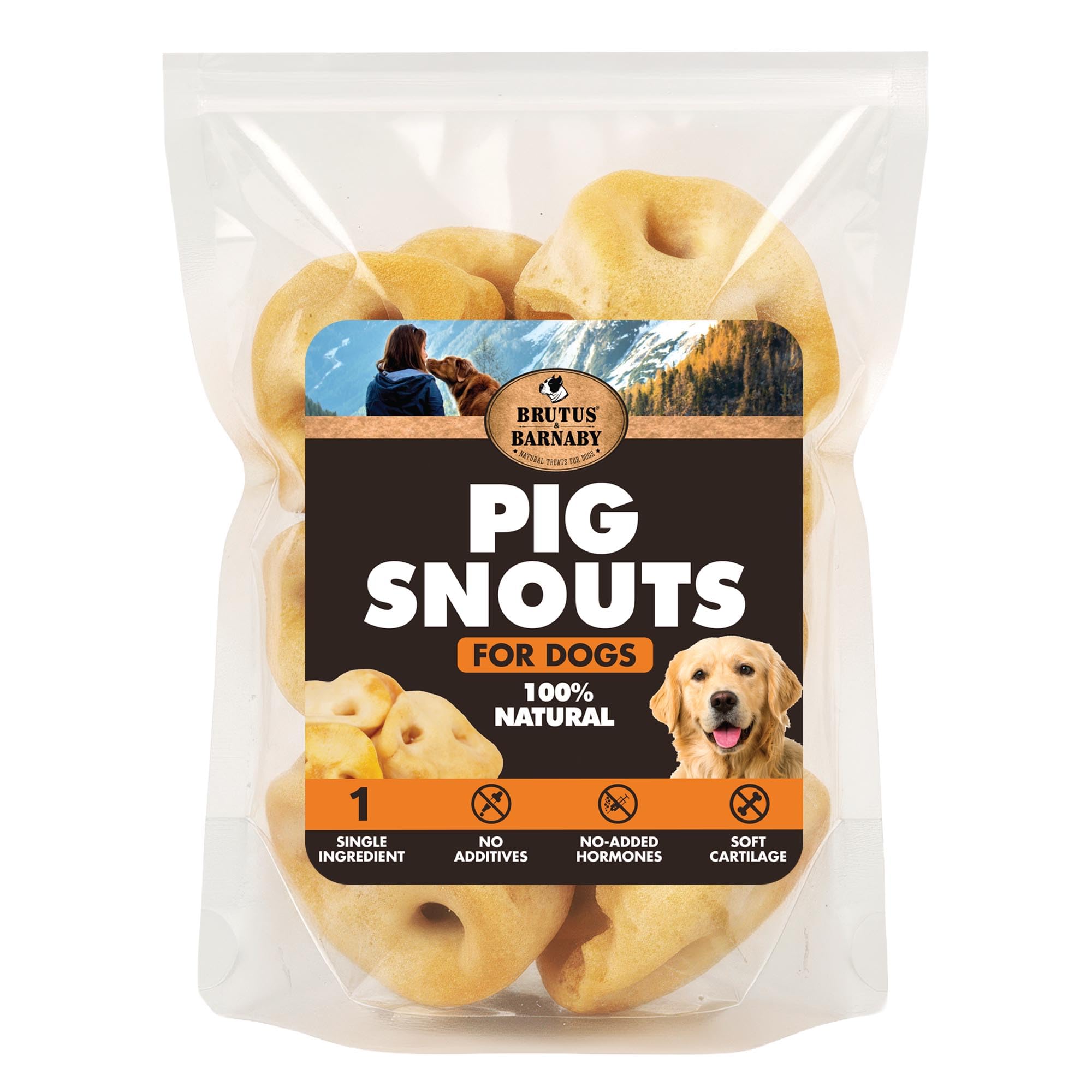 BRUTUS & BARNABY pig snout closeup highlighting natural, digestible chew.