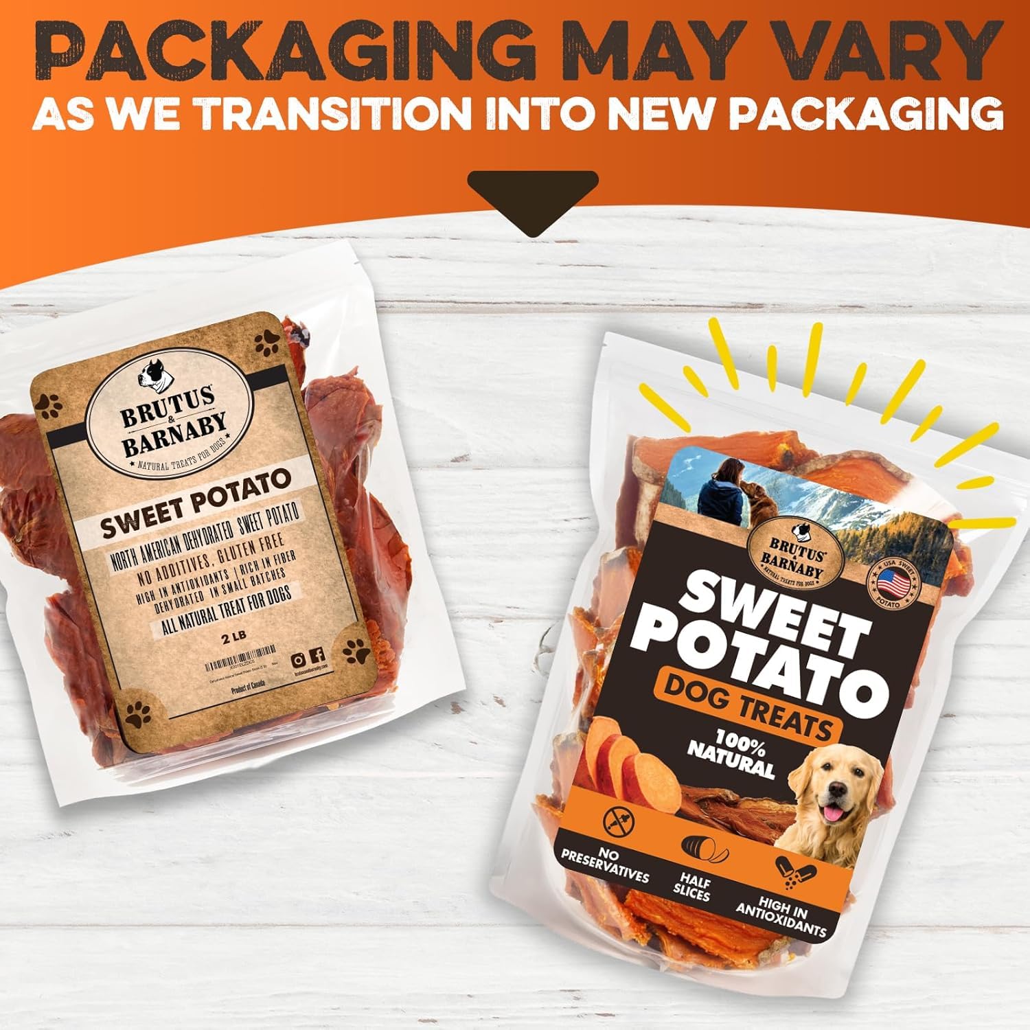 BRUTUS & BARNABY single-ingredient potato slices close-up ideal for sensitive stomachs.