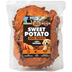 BRUTUS & BARNABY Sweet Potato Treats packaging highlights premium quality and freshness.