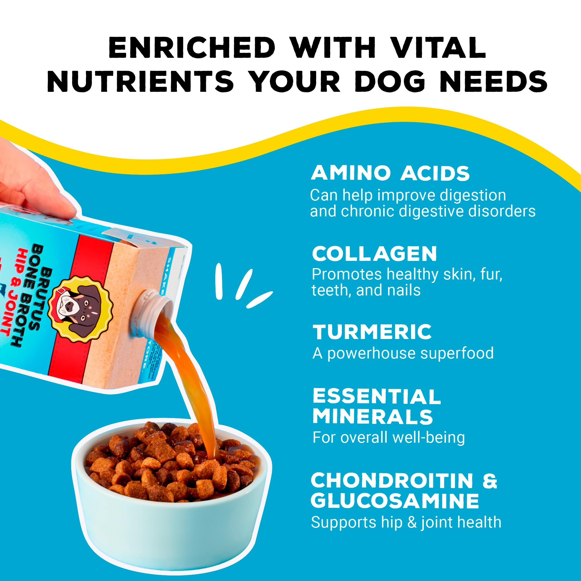 Brutus Bone Broth natural ingredients highlight gluten-free, human-grade quality.