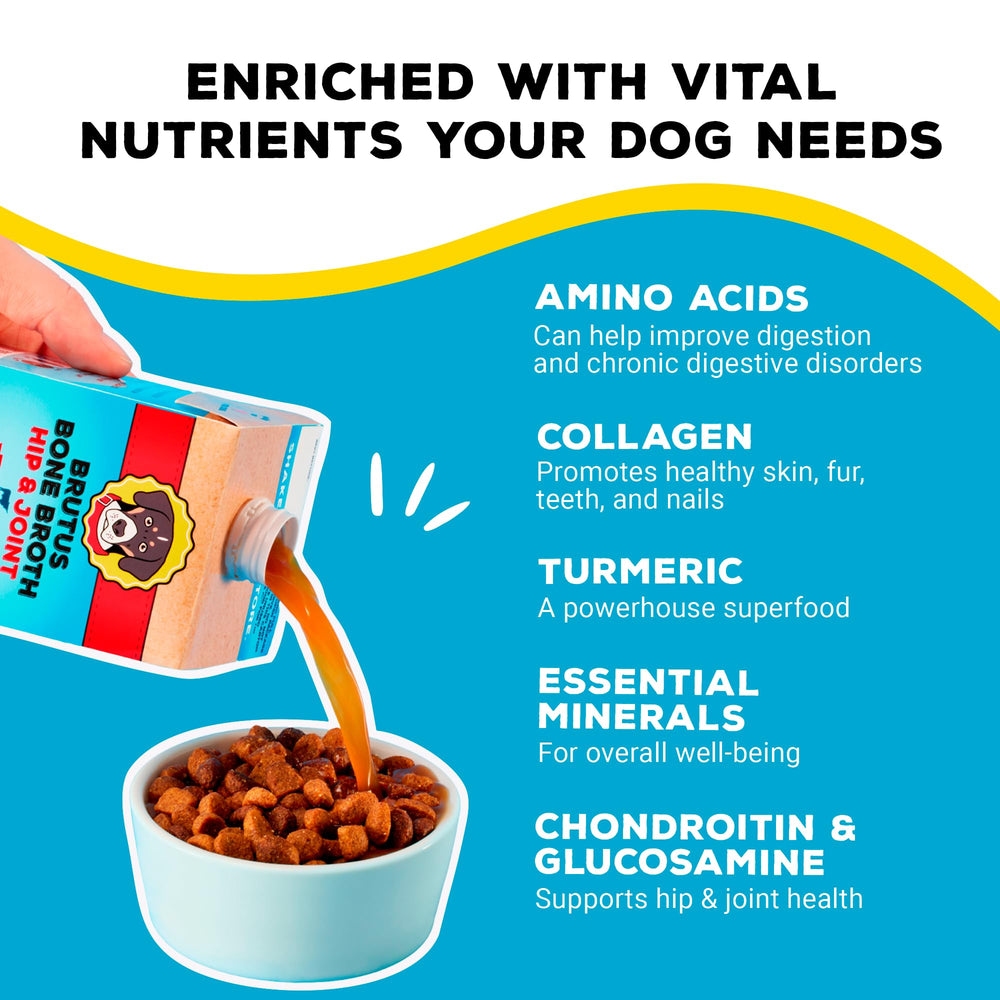 Brutus Bone Broth natural ingredients highlight gluten-free, human-grade quality.