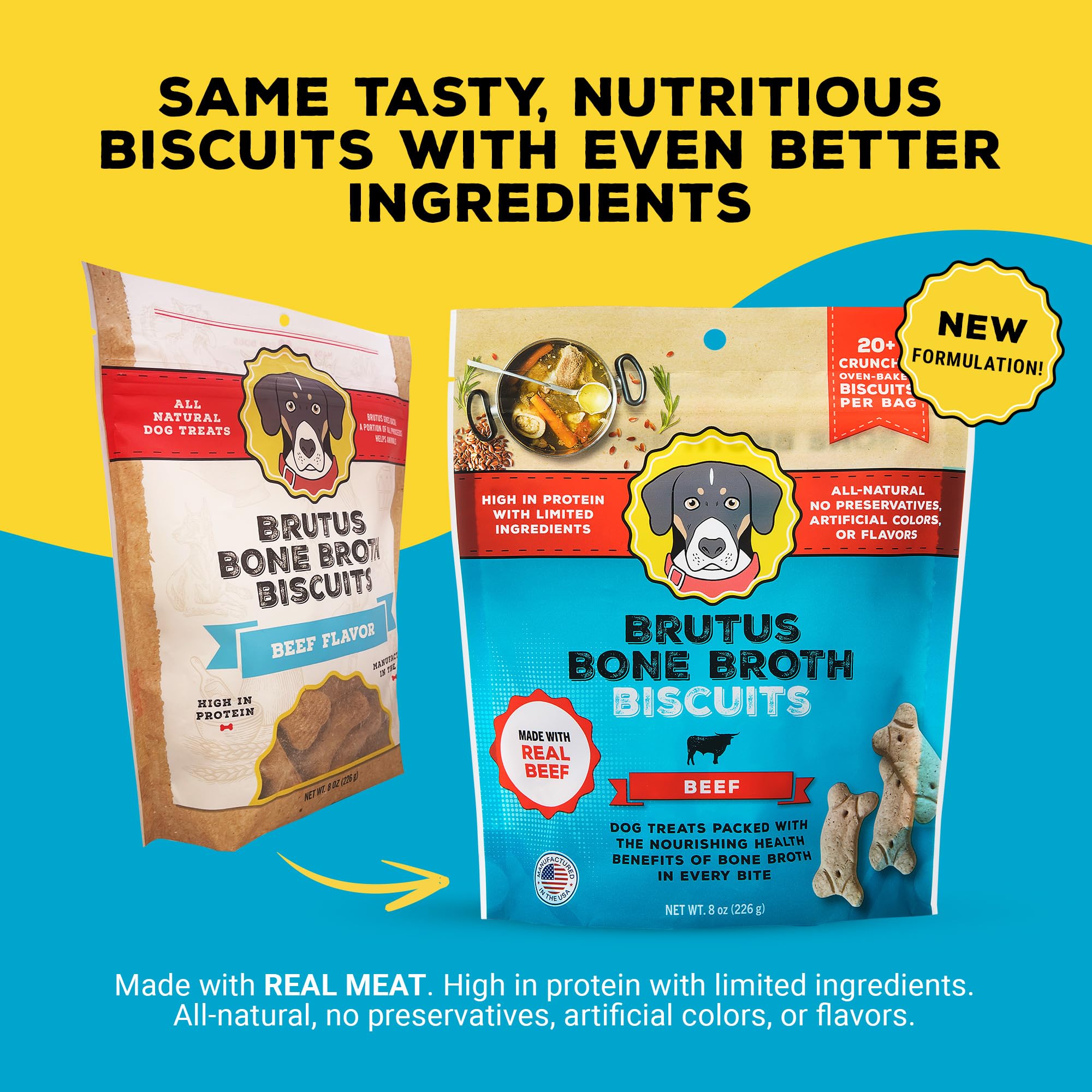 Brutus Bone Broth Biscuits contain no artificial flavors or preservatives.