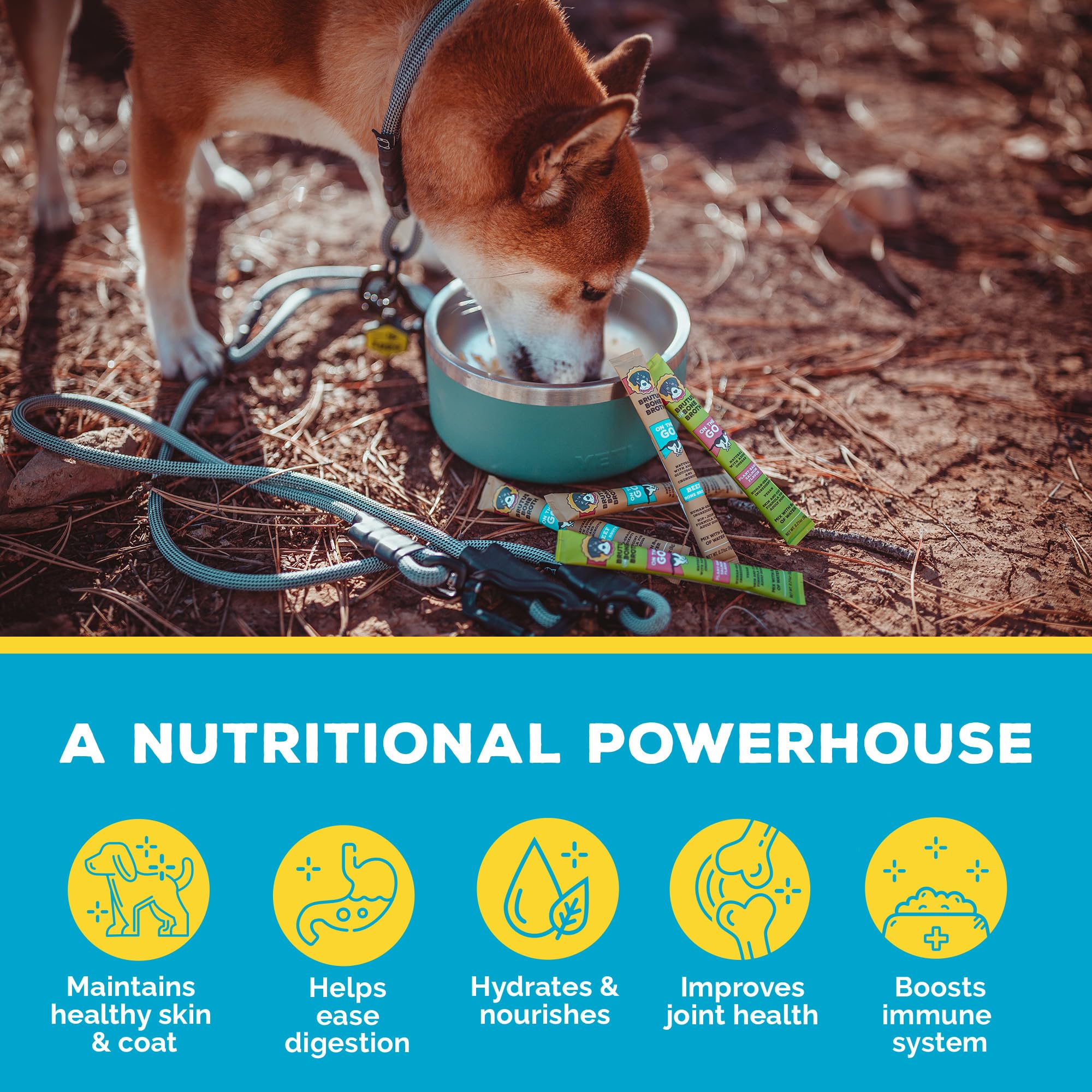Brutus Bone Broth with glucosamine and chondroitin emphasizes joint-support ingredients
