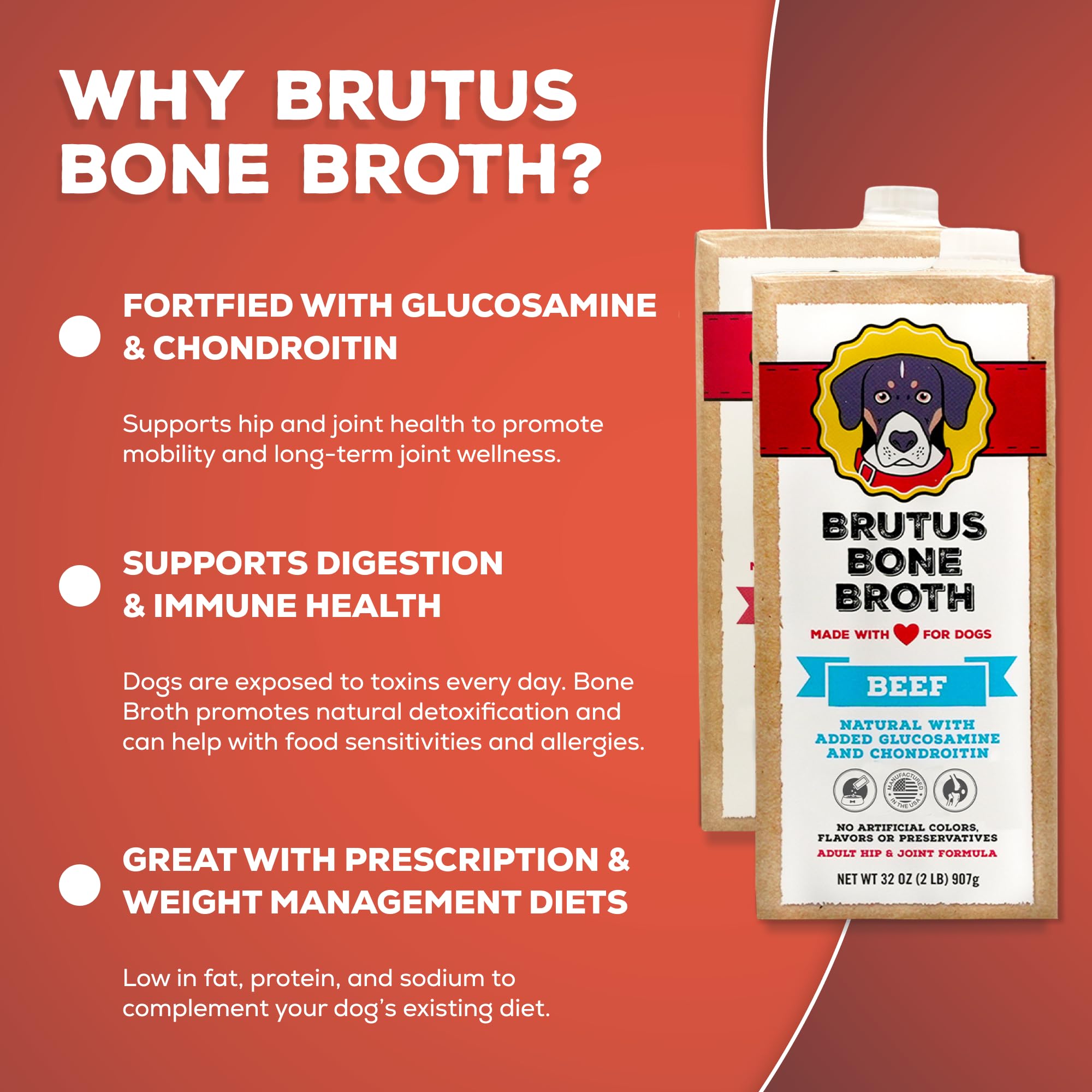 Brutus Bone Broth Liquid label view communicates clean ingredients and USA production.