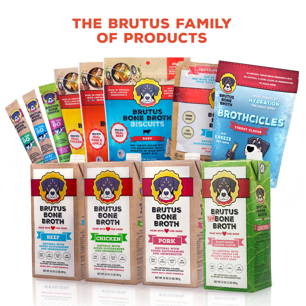 Brutus Bone Broth powder helps senior and active dogs stay nourished.