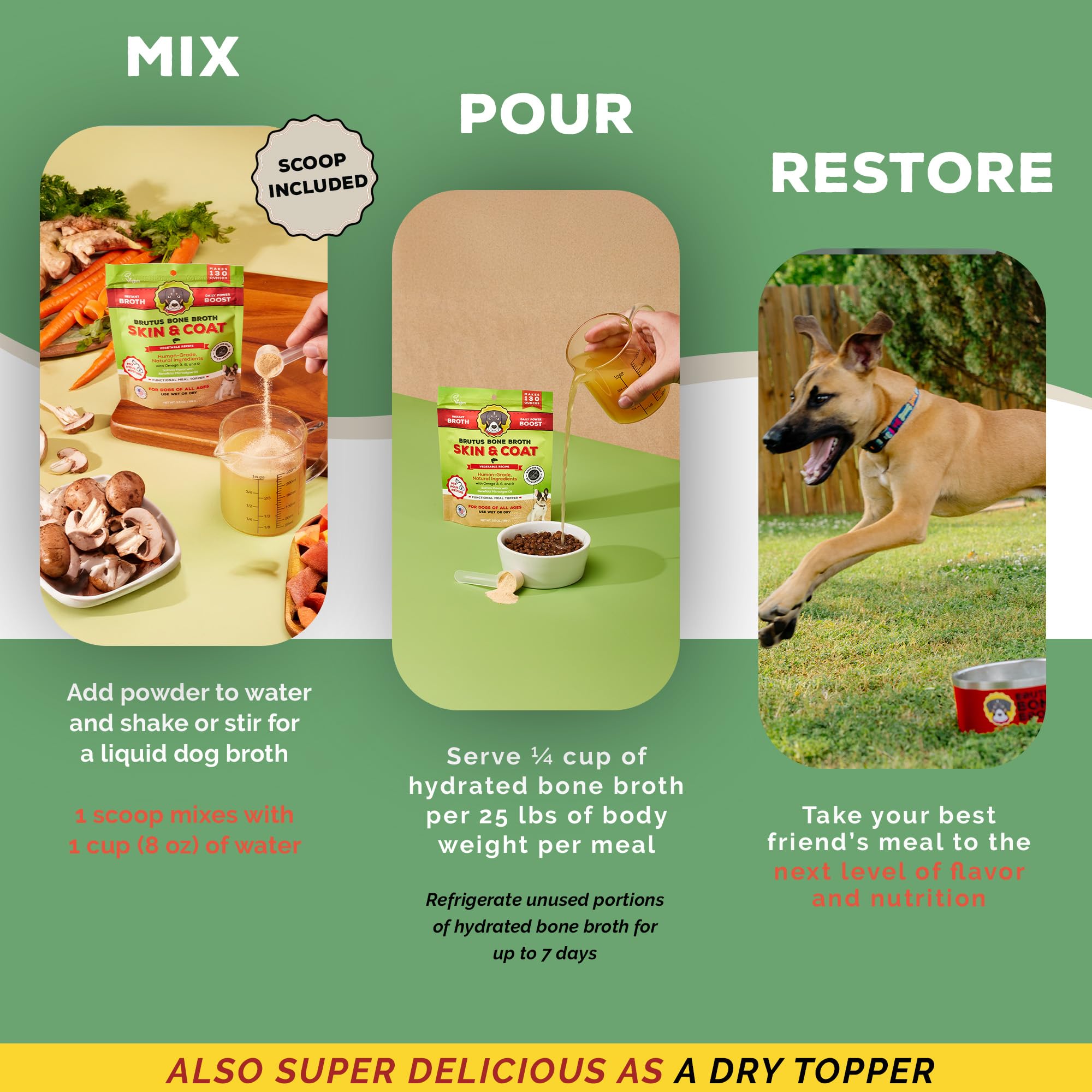 Brutus Broth Topper Dry sprinkle can be mixed into bowls for busy days.