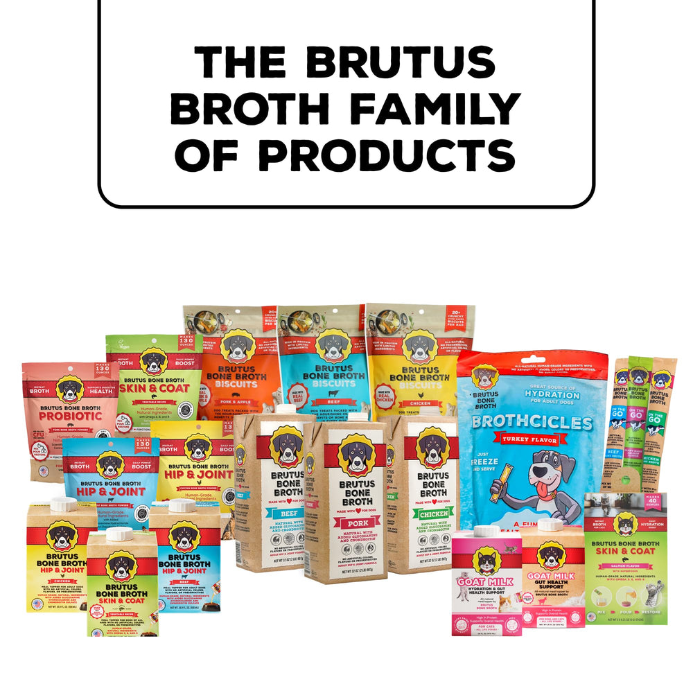 Brutus Chicken Broth boosts kibble enjoyment with aroma and moisture.