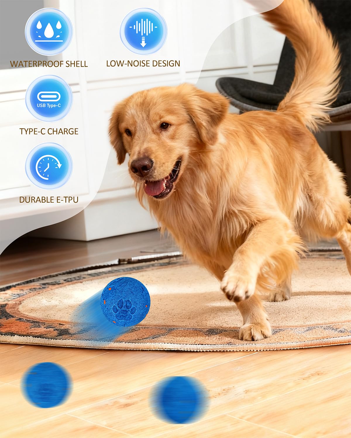 Bryxkla interactive dog ball obstacle avoidance helps navigate around furniture.
