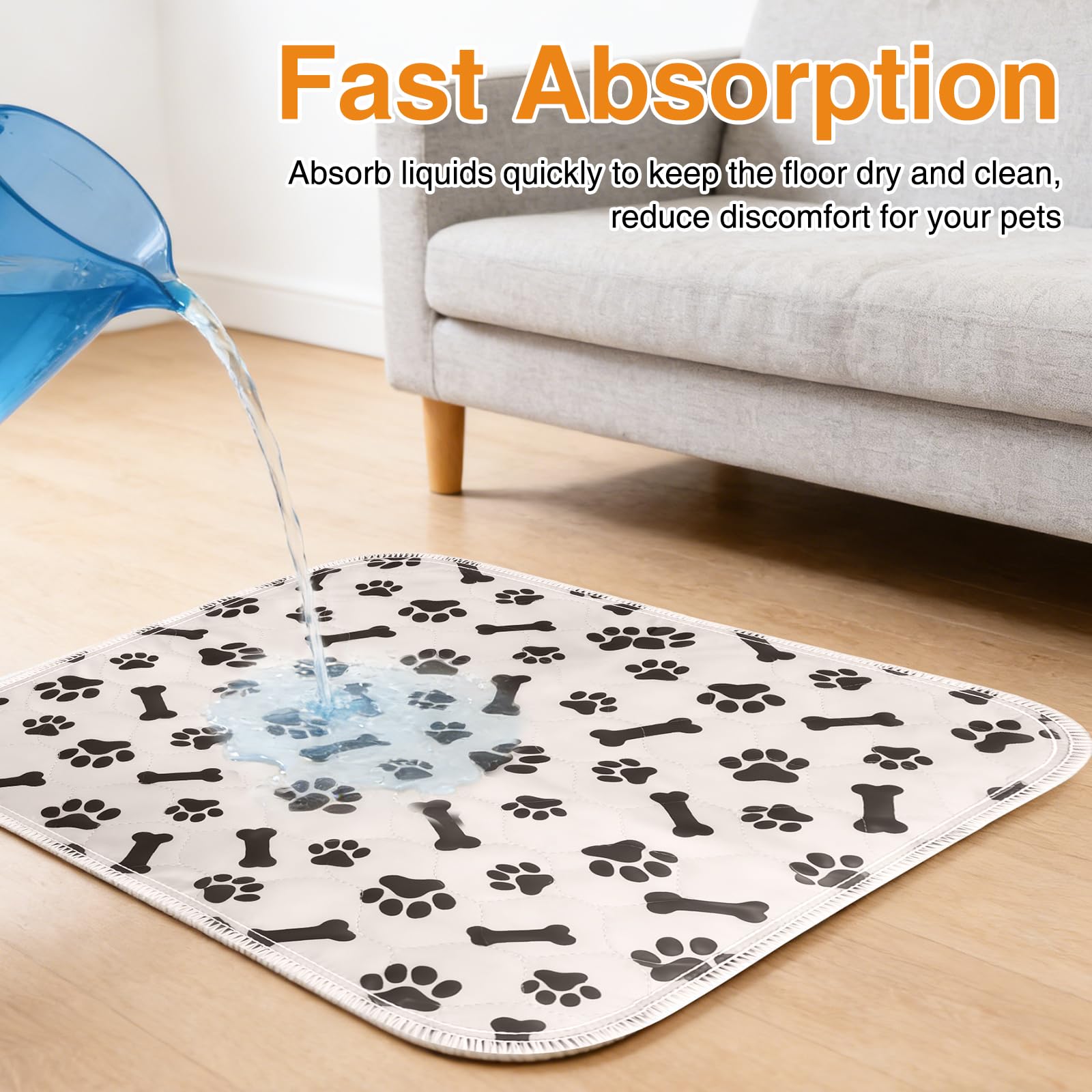 BScintilla anti-slip puppy pad stays securely in place on floors.