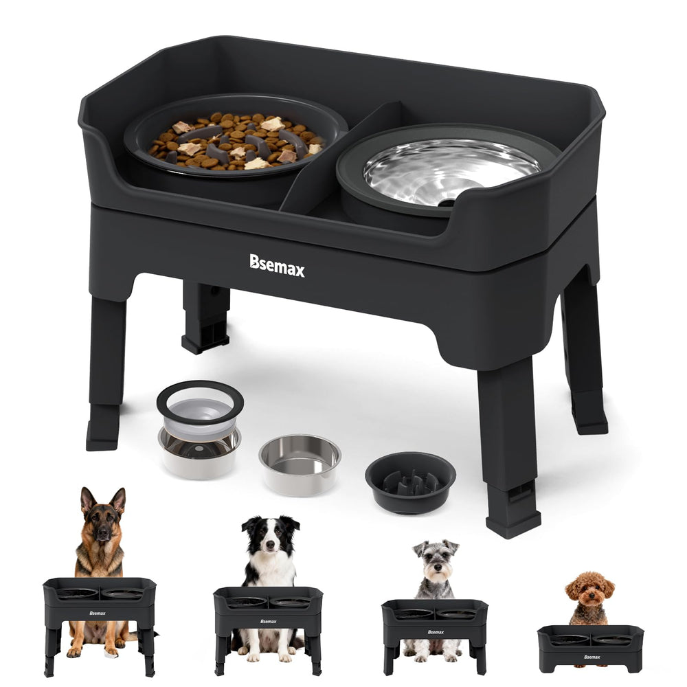 Bsemax 4in1 elevated dog bowls stand assembled for easy feeding.
