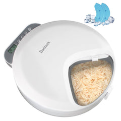 Bsemax automatic wet food feeder front view with four timed compartments.