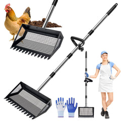 Bsemax 2-in-1 scooper and rake with adjustable handle for easy coop cleanup