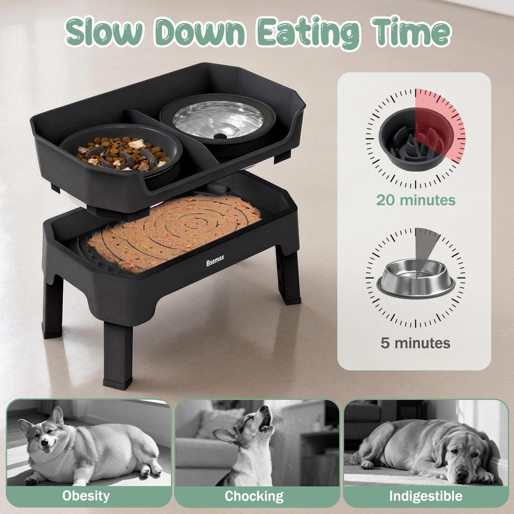 Bsemax dual slow-feeder mode supports calmer eating at home or on trips.