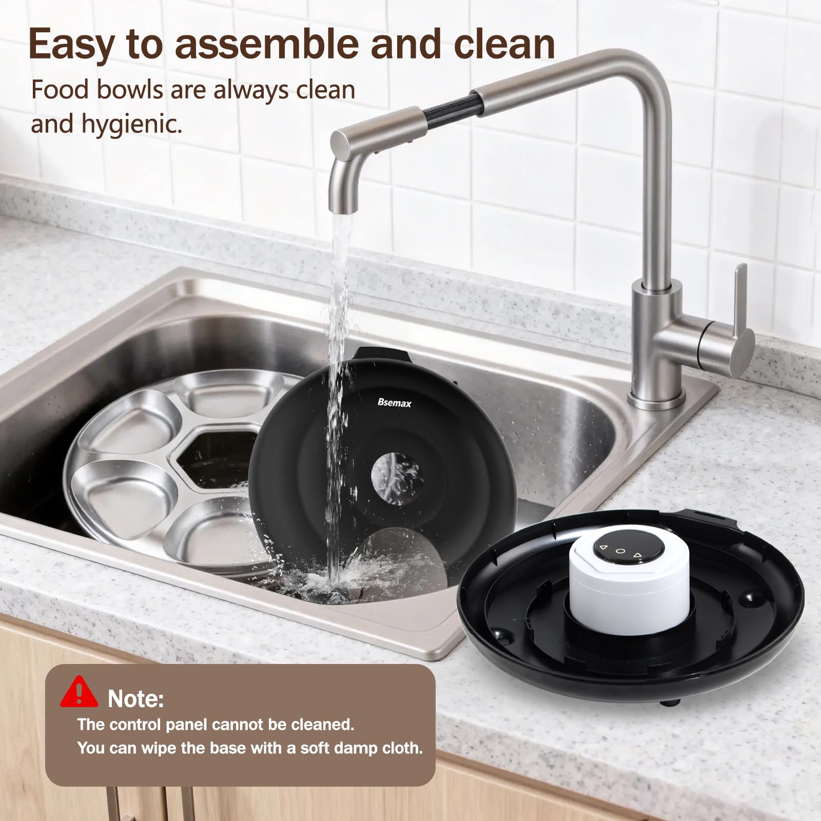 Bsemax battery-powered operation survives outages for dependable pet meals.
