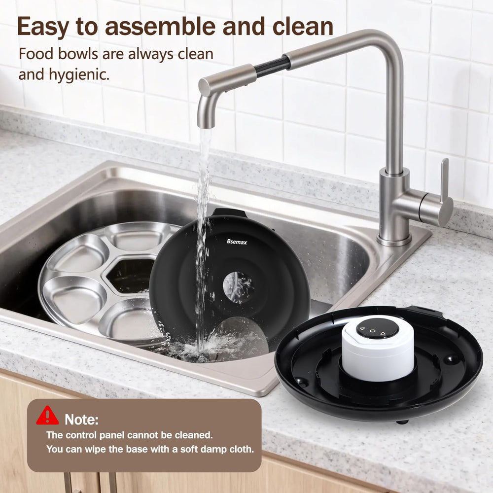 Bsemax battery-powered operation survives outages for dependable pet meals.