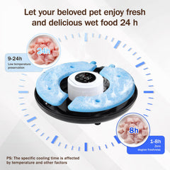 Bsemax refrigerated feeder with ice packs preserves fresh wet food for longer durations.
