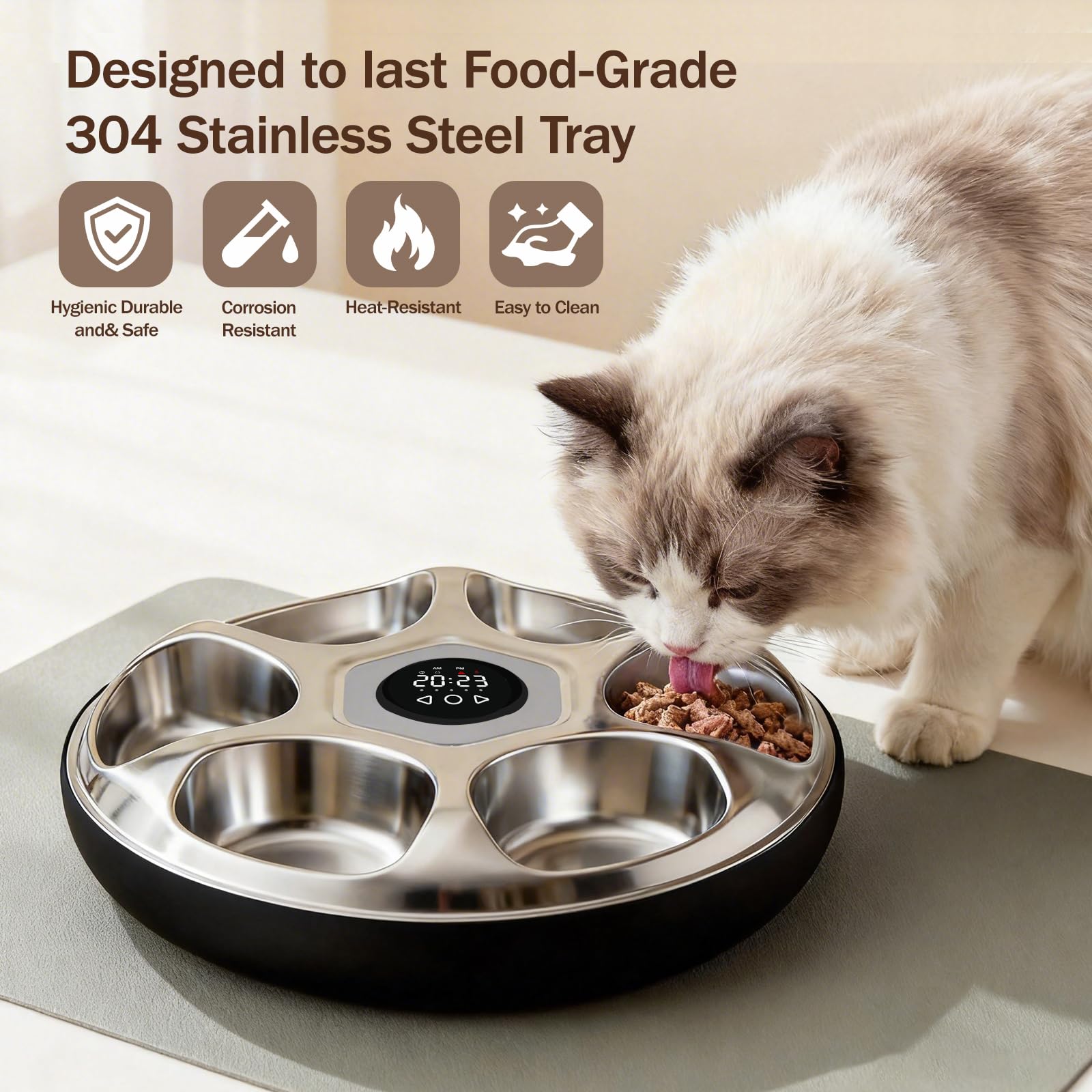 Bsemax durable stainless steel bowl resists rust and is easy to clean.