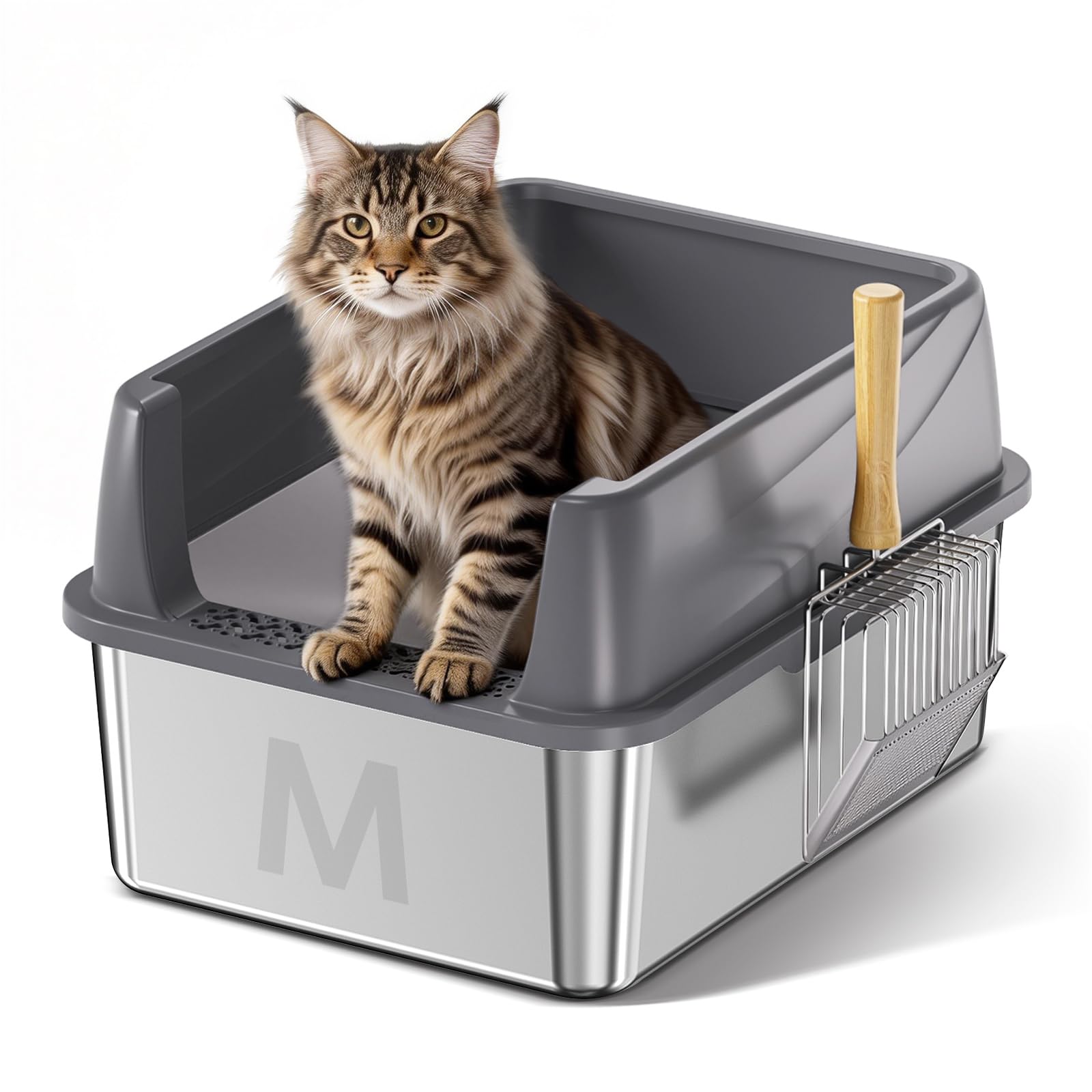 Bsemax stainless steel litter box lid assembly shows easy setup and secure seal.