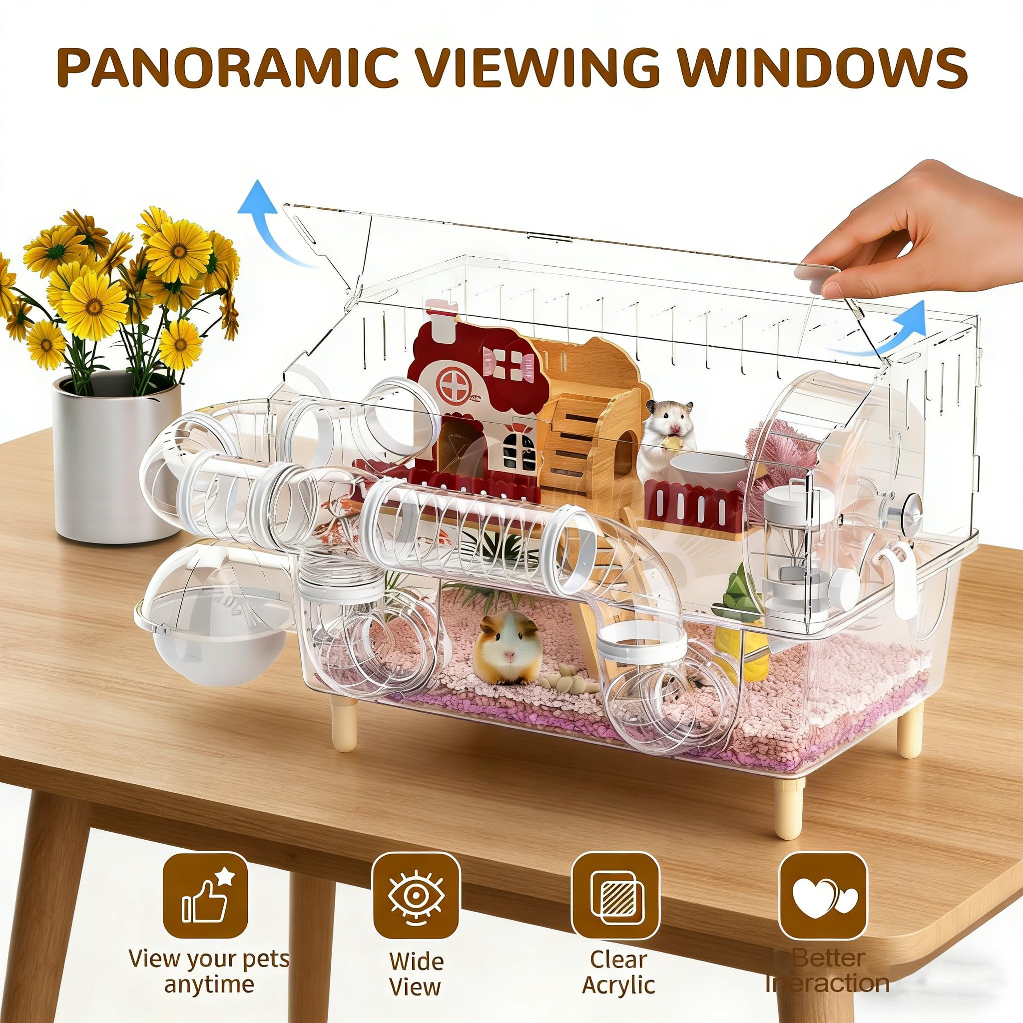 BShasrlim top-open mouse cage with tubes for interactive play.
