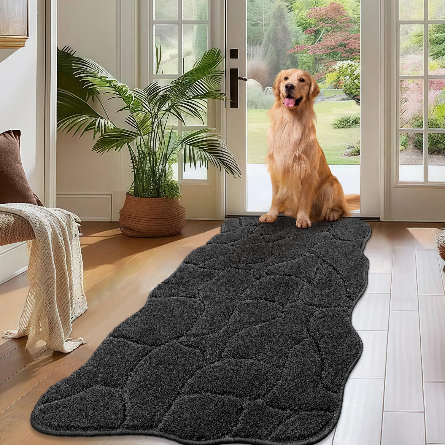 BSICPRO large dog door mat with wave design in front view showing entryway appeal and dirt absorption