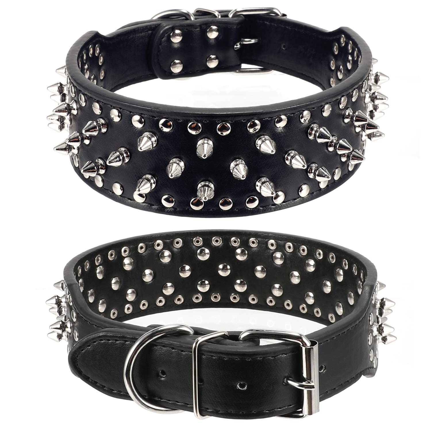 BTDCFY Hoot spiked collar close-up reveals durable PU leather and rivets